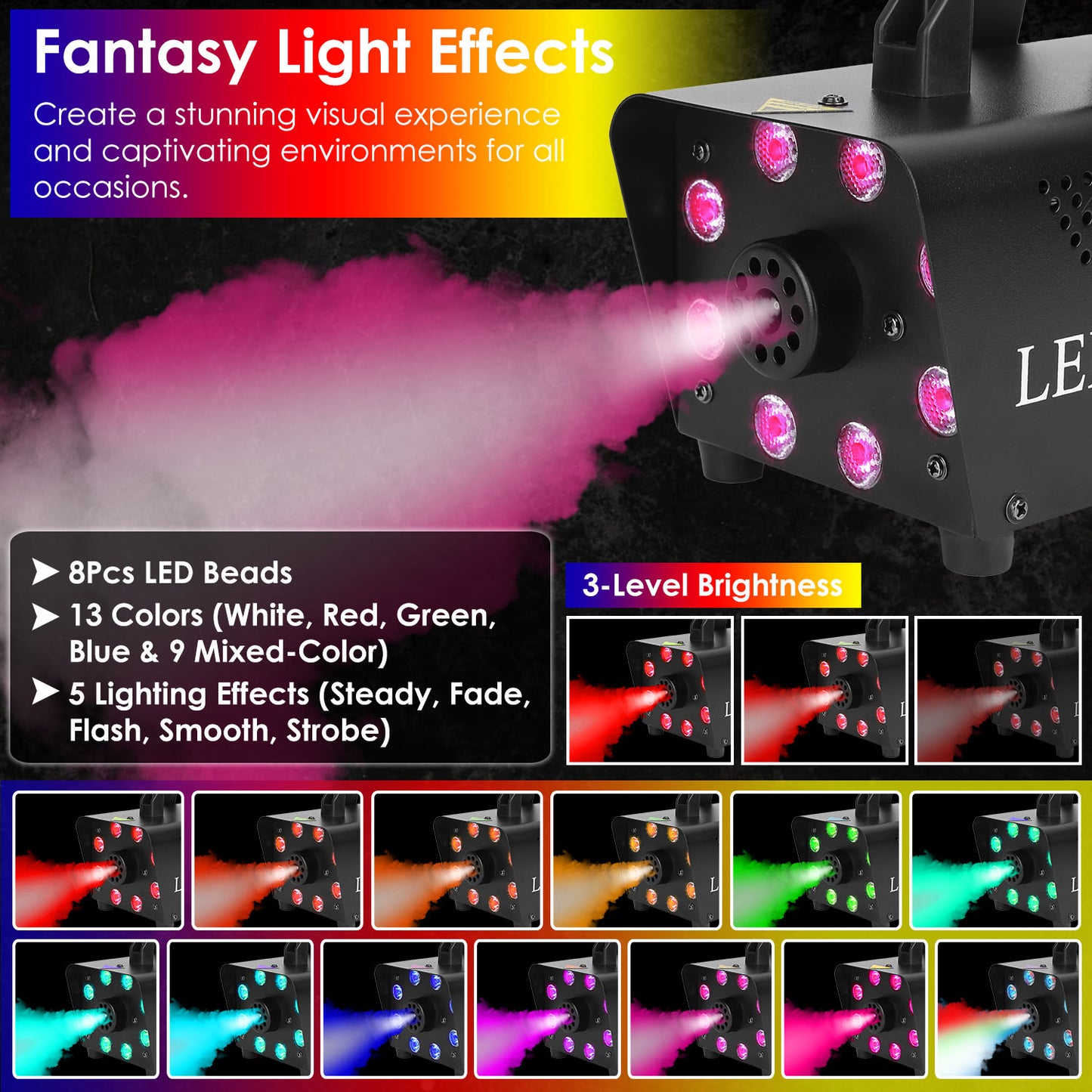 500W Fog Machine with LED Lights and Remote Control
