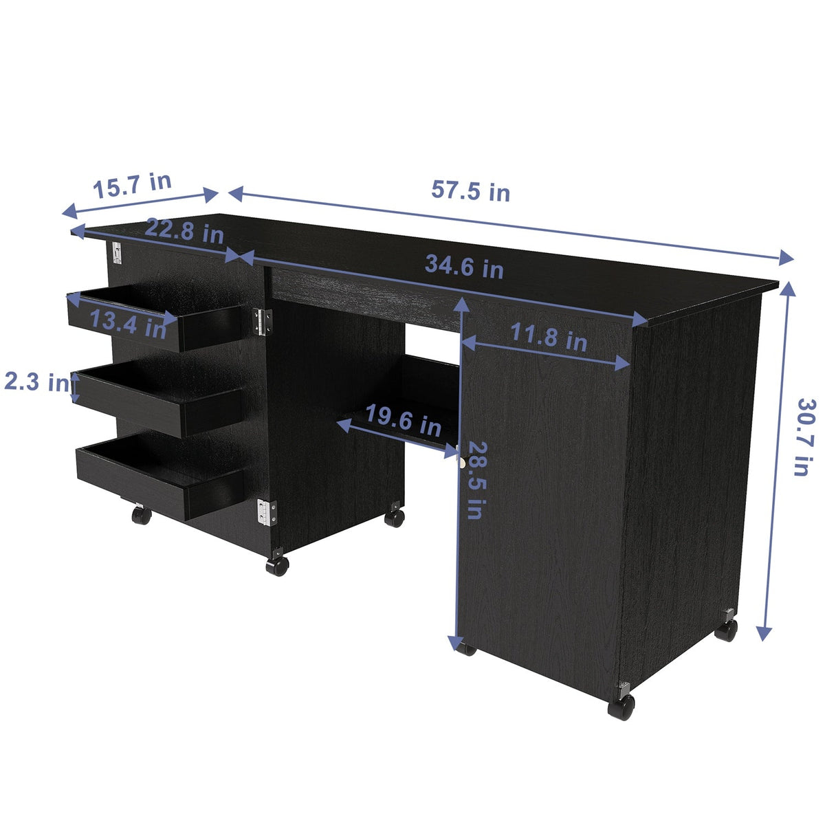 57.5" Foldable Sewing Machine Table with Storage & Casters