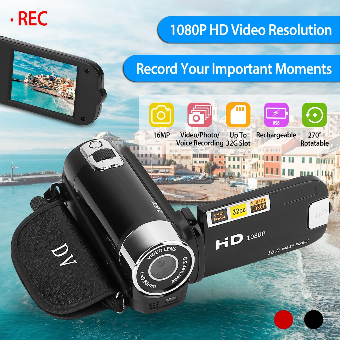 Digital Video Camcorder 1080P HD with 16X Zoom & Fill Light