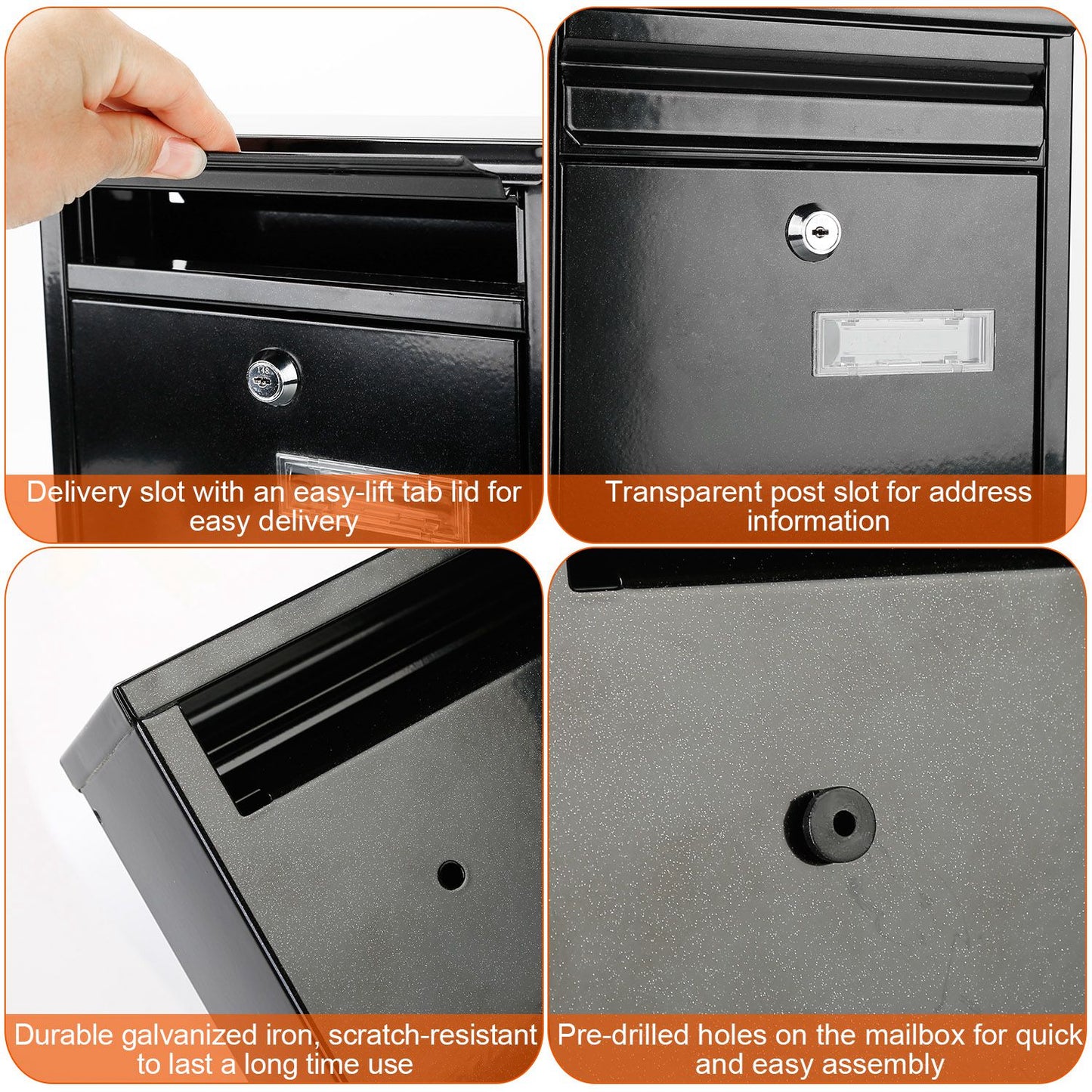 Wall Mount Mailbox with Lock - Galvanized Iron Secure Letter Box