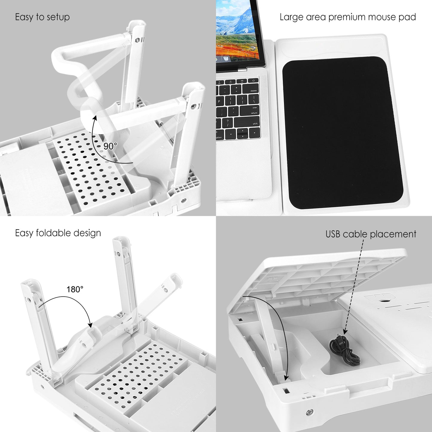 Foldable Laptop Desk with Cooling Fan, LED Light & USB Ports