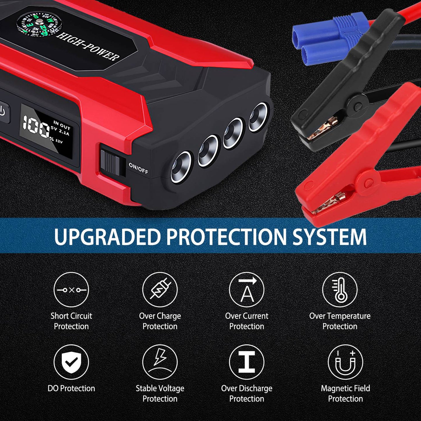 Car Jump Starter 800A 28000mAh with LCD Screen & LED Flashlight