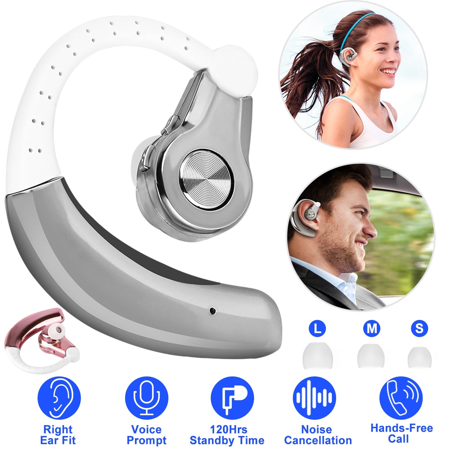 Wireless Bluetooth Earpiece with Mic for Business & Driving