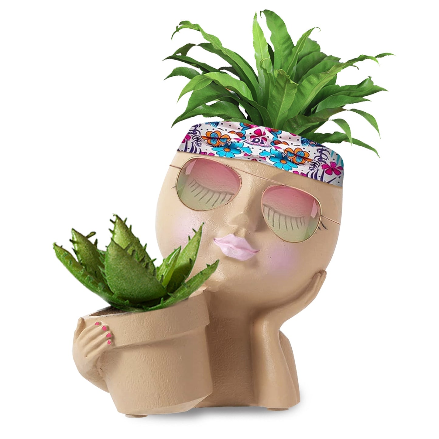 Girl Face Planter Pot with Dual Opening & Drainage Hole