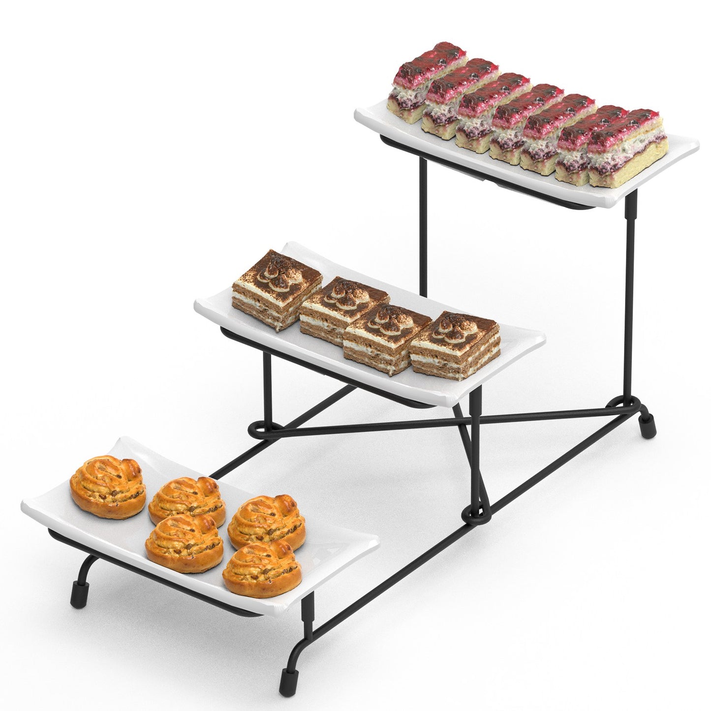3-Tier Serving Tray with Adjustable Stand - White & Black
