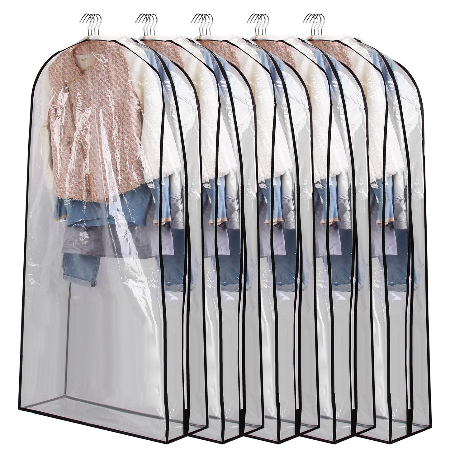 Hanging Garment Bags 60 Inch - 5 Pack Clear Dustproof Storage