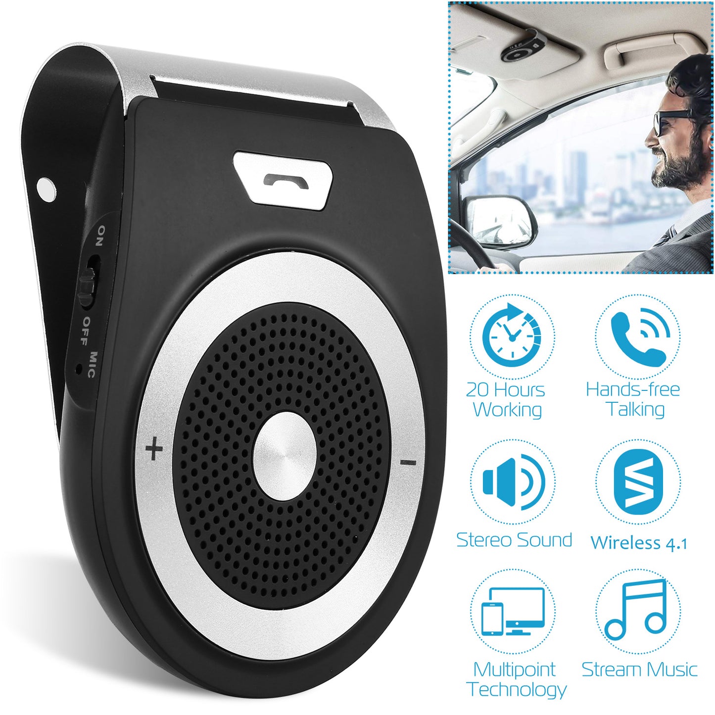 Bluetooth Car Speakerphone with Hands-Free Calling