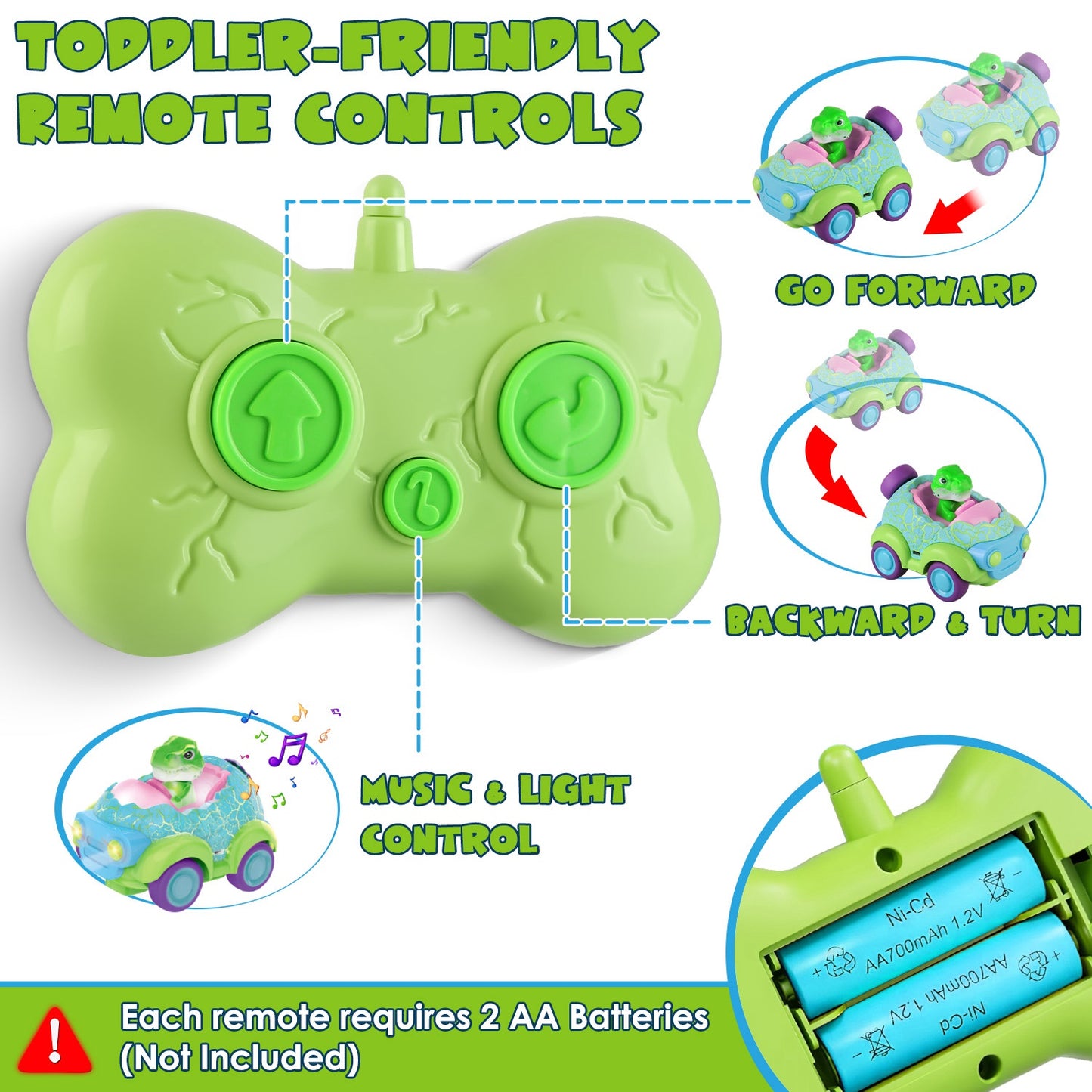 Dinosaur Remote Control Cars 2-Pack for Toddlers Ages 3+