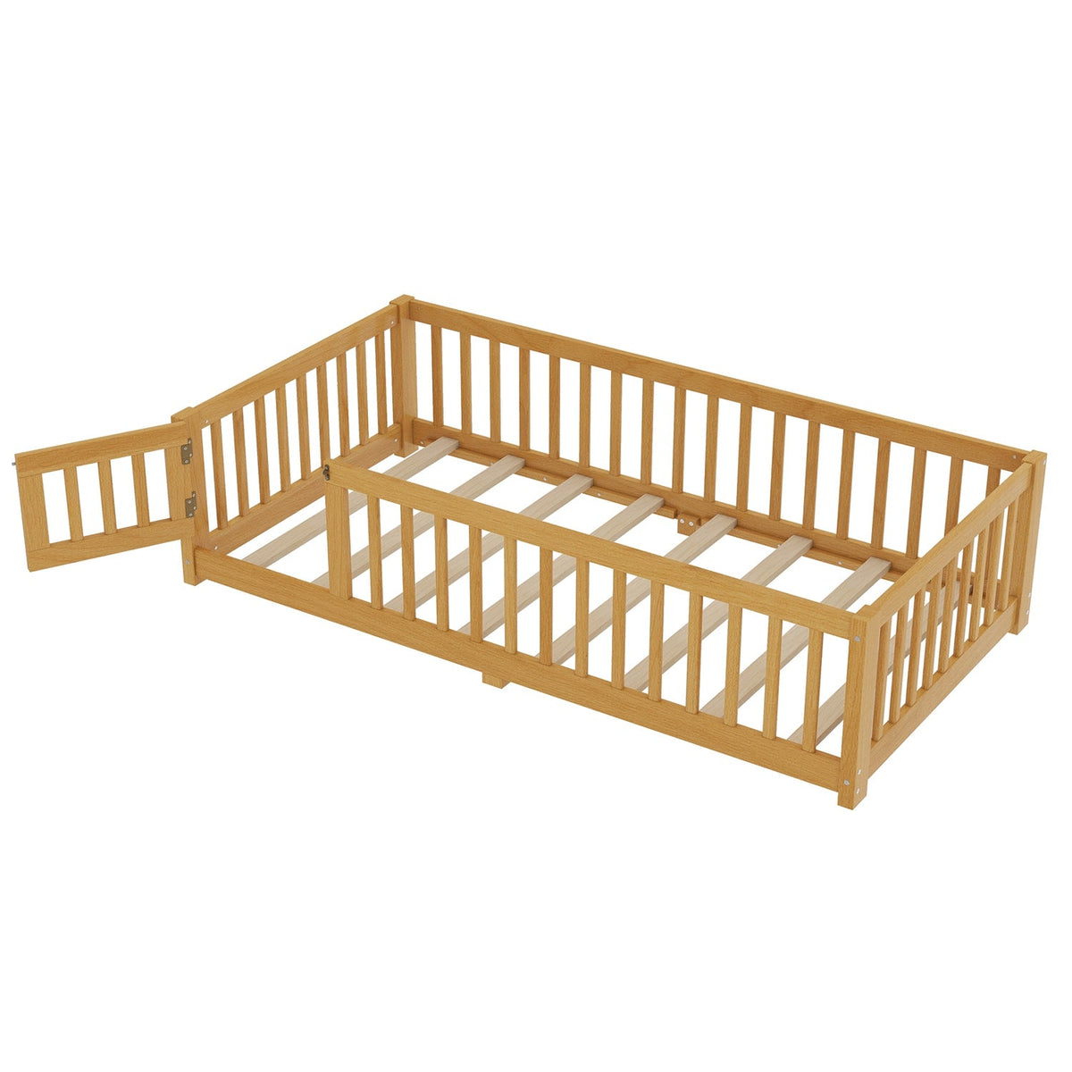 Montessori Floor Bed with Safety Guardrails - Pine Wood