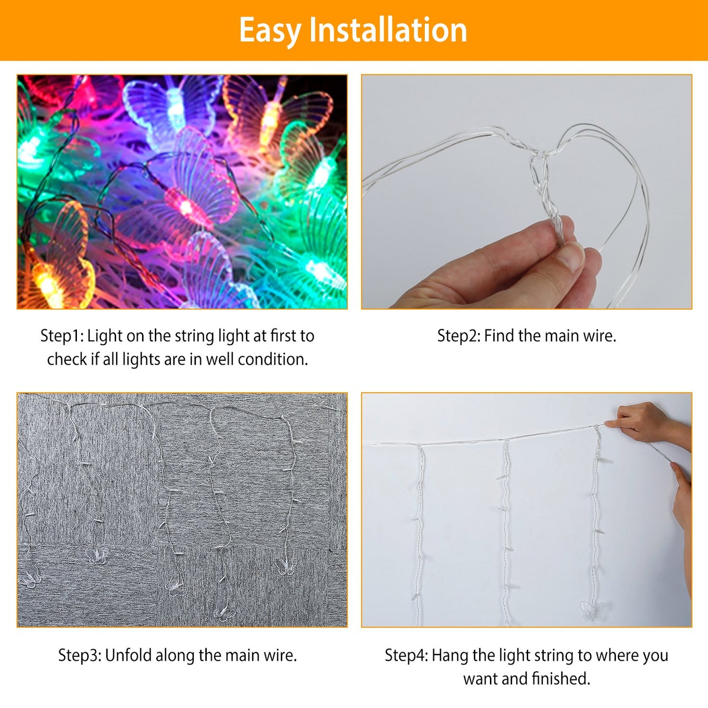 Butterfly Curtain String Lights with Remote - 96 LED, 11.5ft