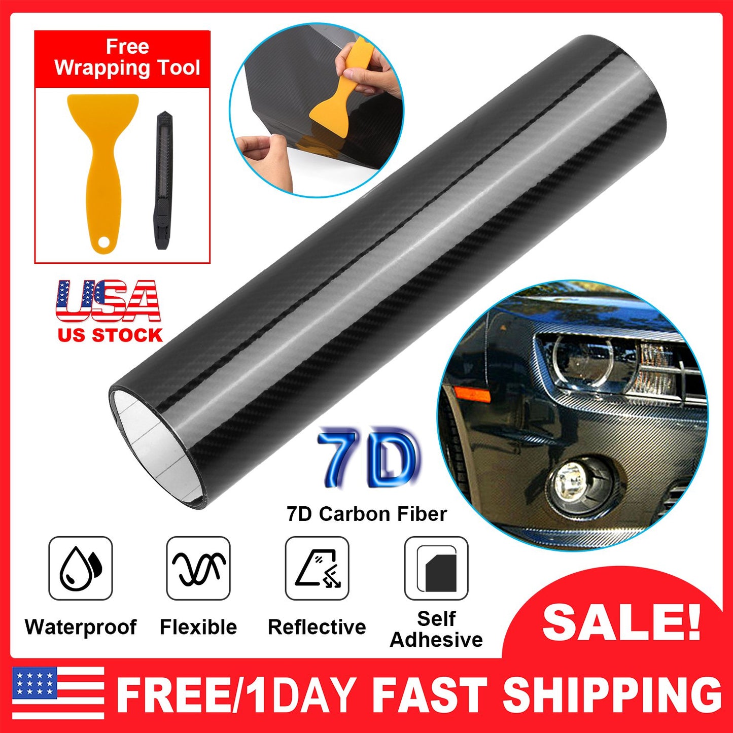 Carbon Fiber Vinyl Wrap Film - High Gloss Black 7D Texture