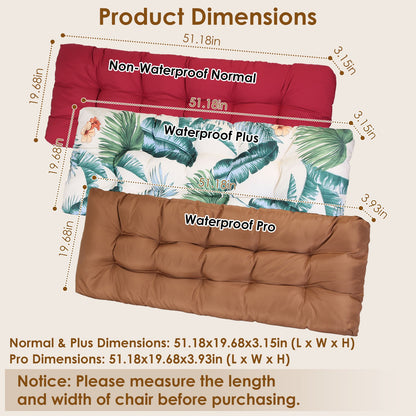 Bench Seat Cushion 51x20in Waterproof with Ties for Outdoor