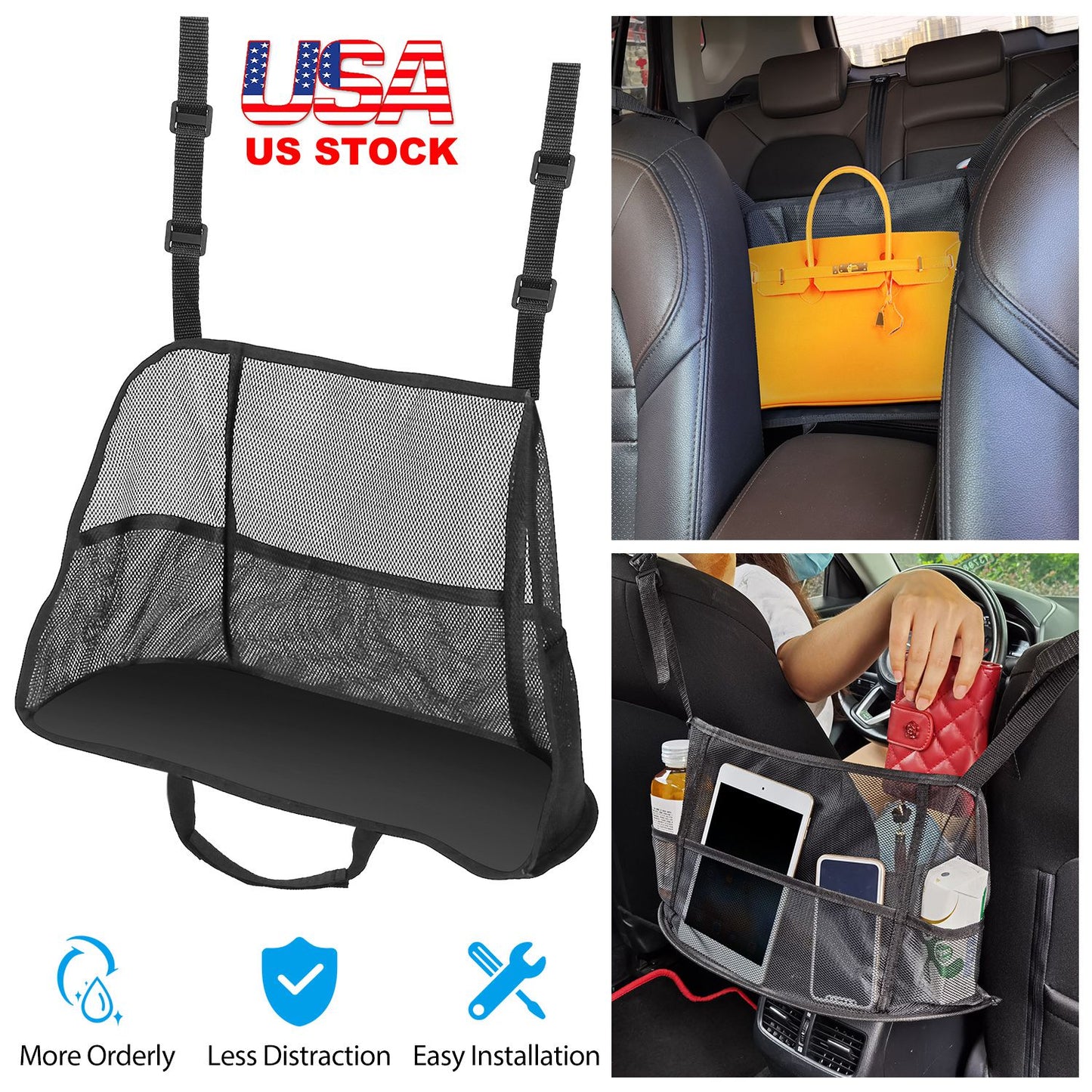 Car Seat Net Organizer with Pet Barrier and Storage Pockets
