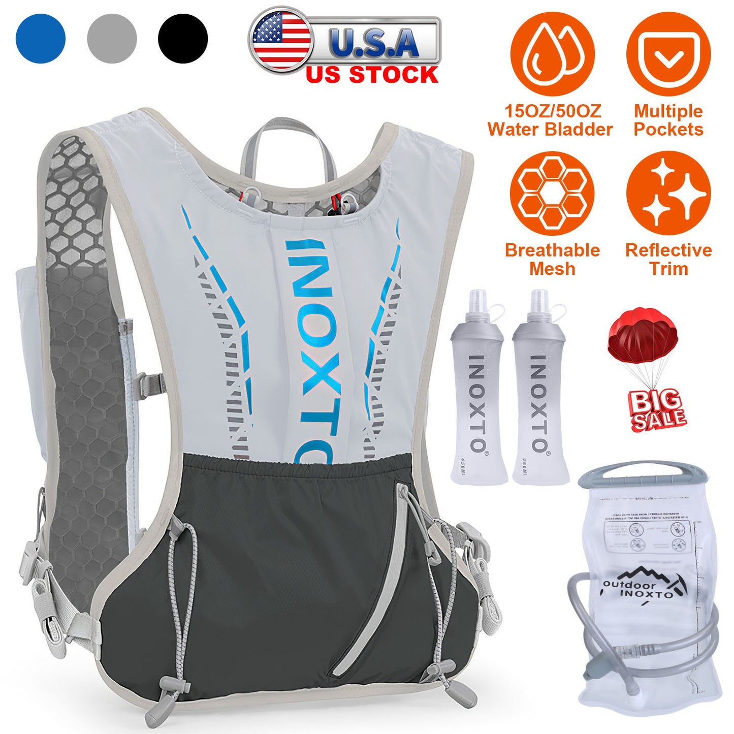 Hydration Vest with 15oz & 50oz Water Bladders for Running