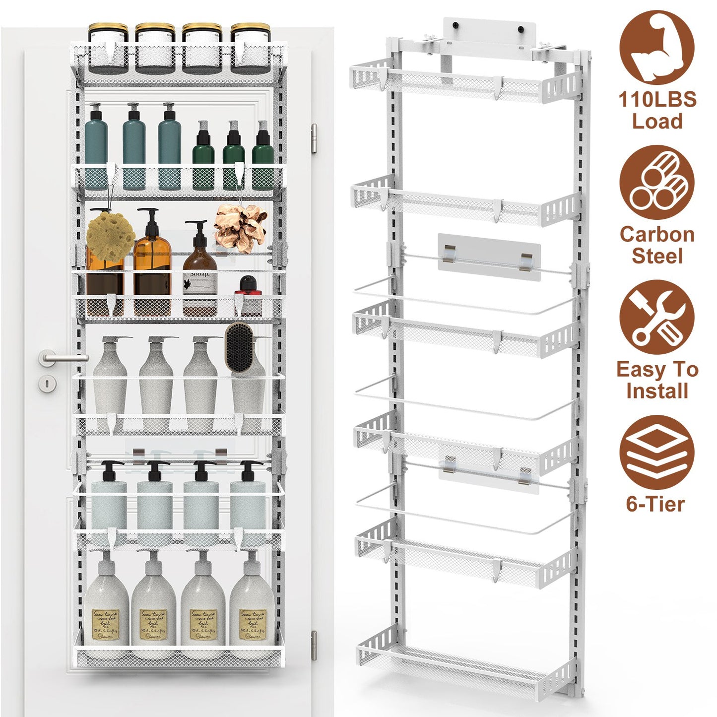 Over The Door Organizer 6-Tier Pantry Rack with 110lb Capacity