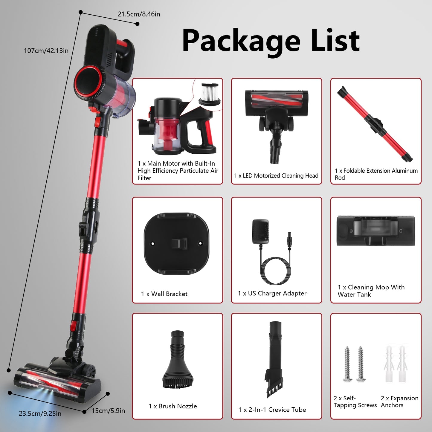 Cordless Stick Vacuum Cleaner with 12000PA Suction & LED Light
