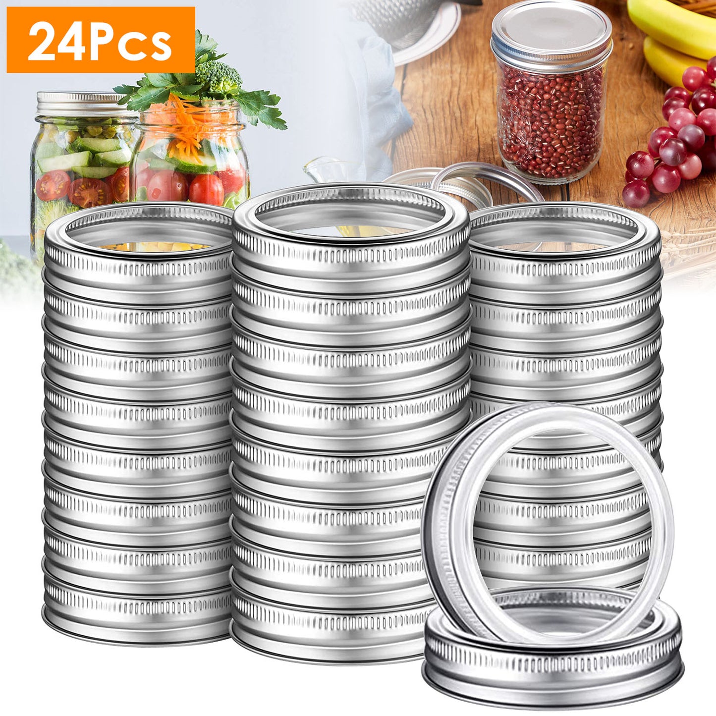 Regular Mouth Canning Jar Metal Rings 24 Pack Split-Type Bands