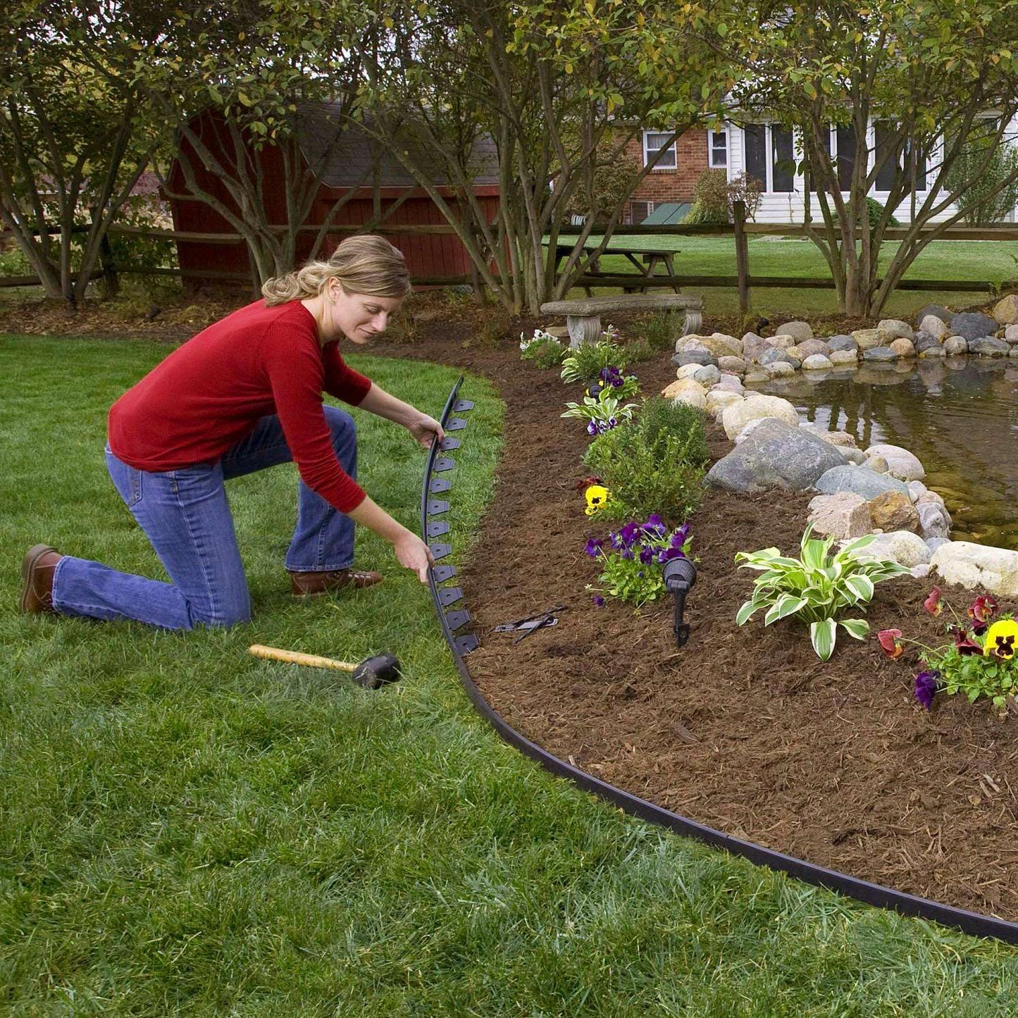 Plastic Garden Edging Kit 100FT with 90 Spikes No-Dig Border