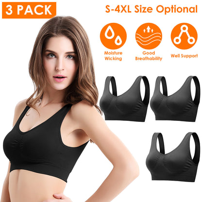 3 Pack Sport Bras For Women Seamless Wire-free Bra Light Support Tank Tops For Fitness Workout Sports Yoga Sleep Wearing