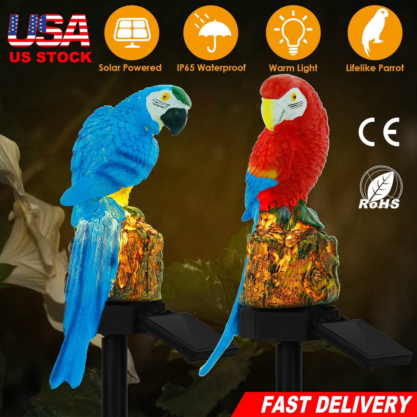 Solar Parrot Garden Light with Stake - Waterproof LED Outdoor