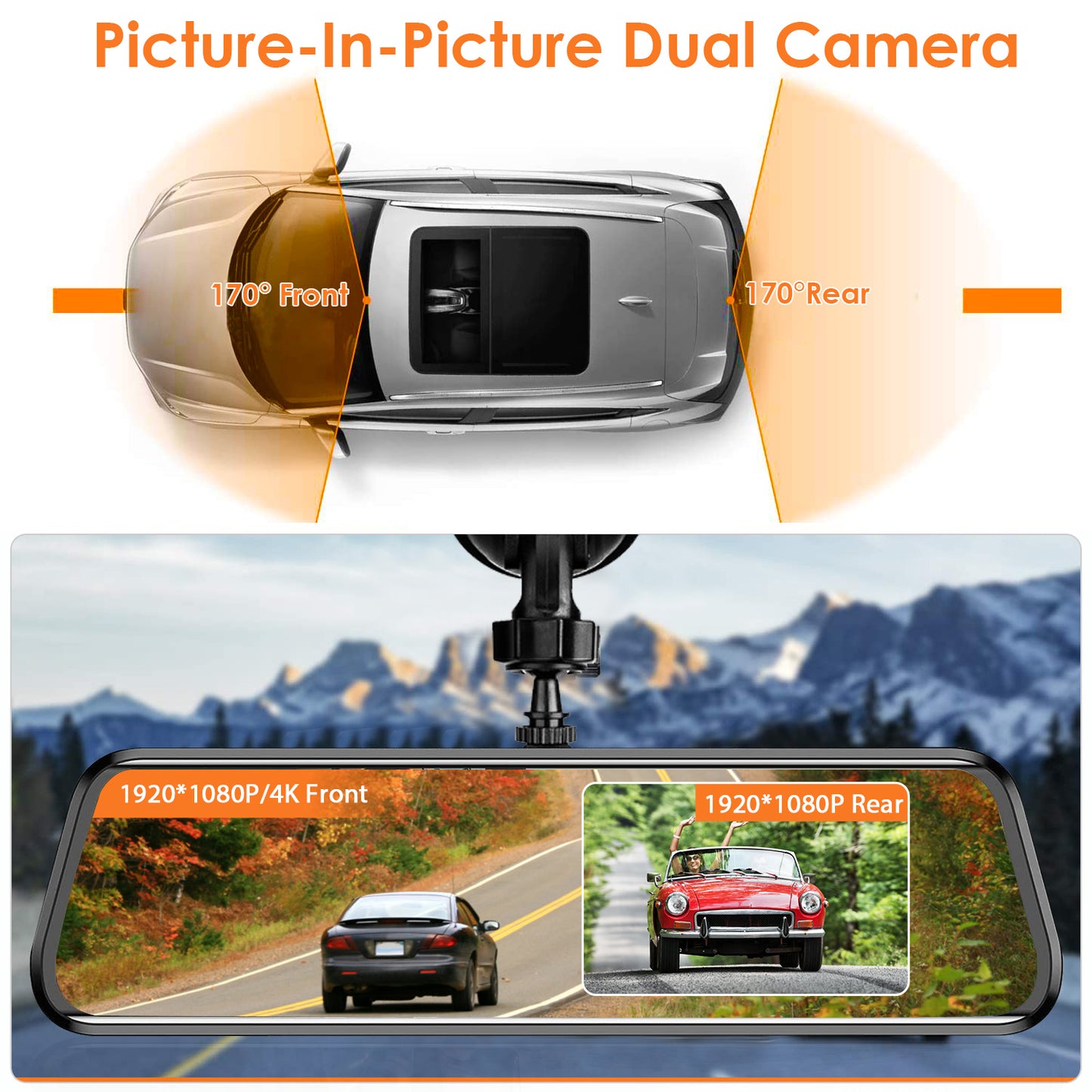 12-Inch Dual Lens Dash Cam with 4K Front & Rear Camera