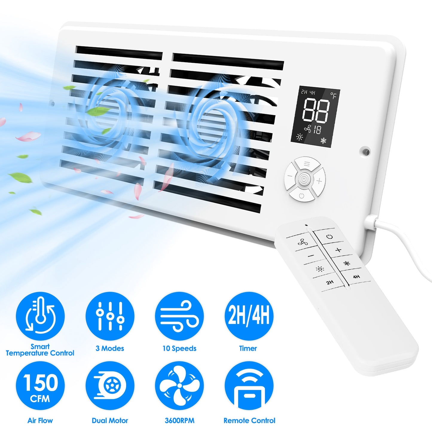 Register Booster Fan 4x10 with Smart Temperature Control