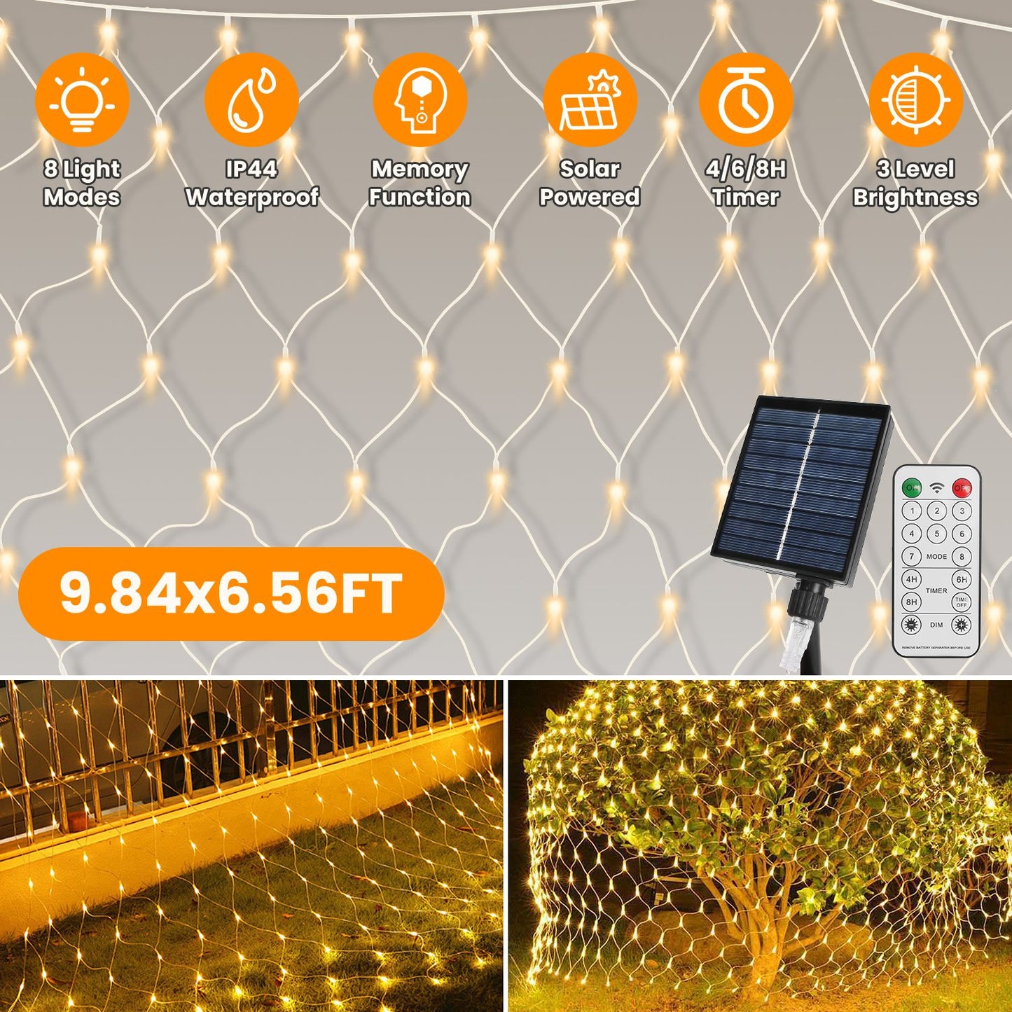 Solar Net Lights 192 LED 9.84x6.56ft Outdoor Waterproof