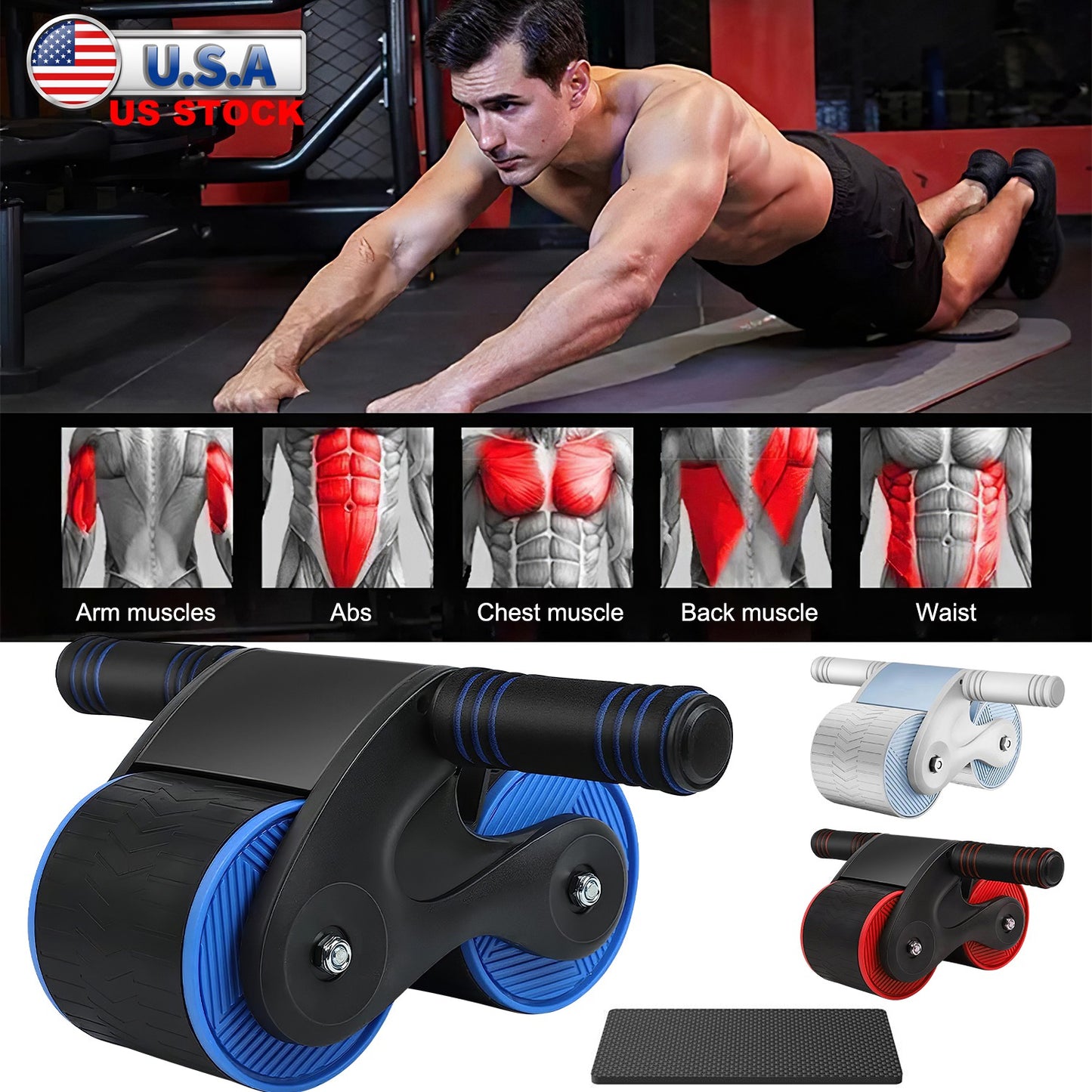 Automatic Rebound AB Roller Wheel with Kneel Pad & Phone Holder