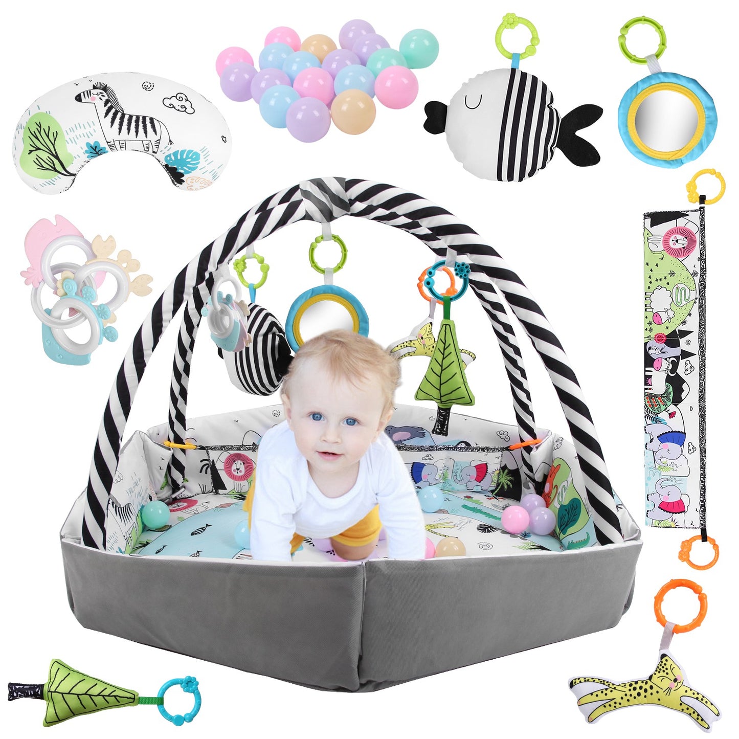 Baby Gym Play Mat 4-in-1 Activity Center with Ball Pit