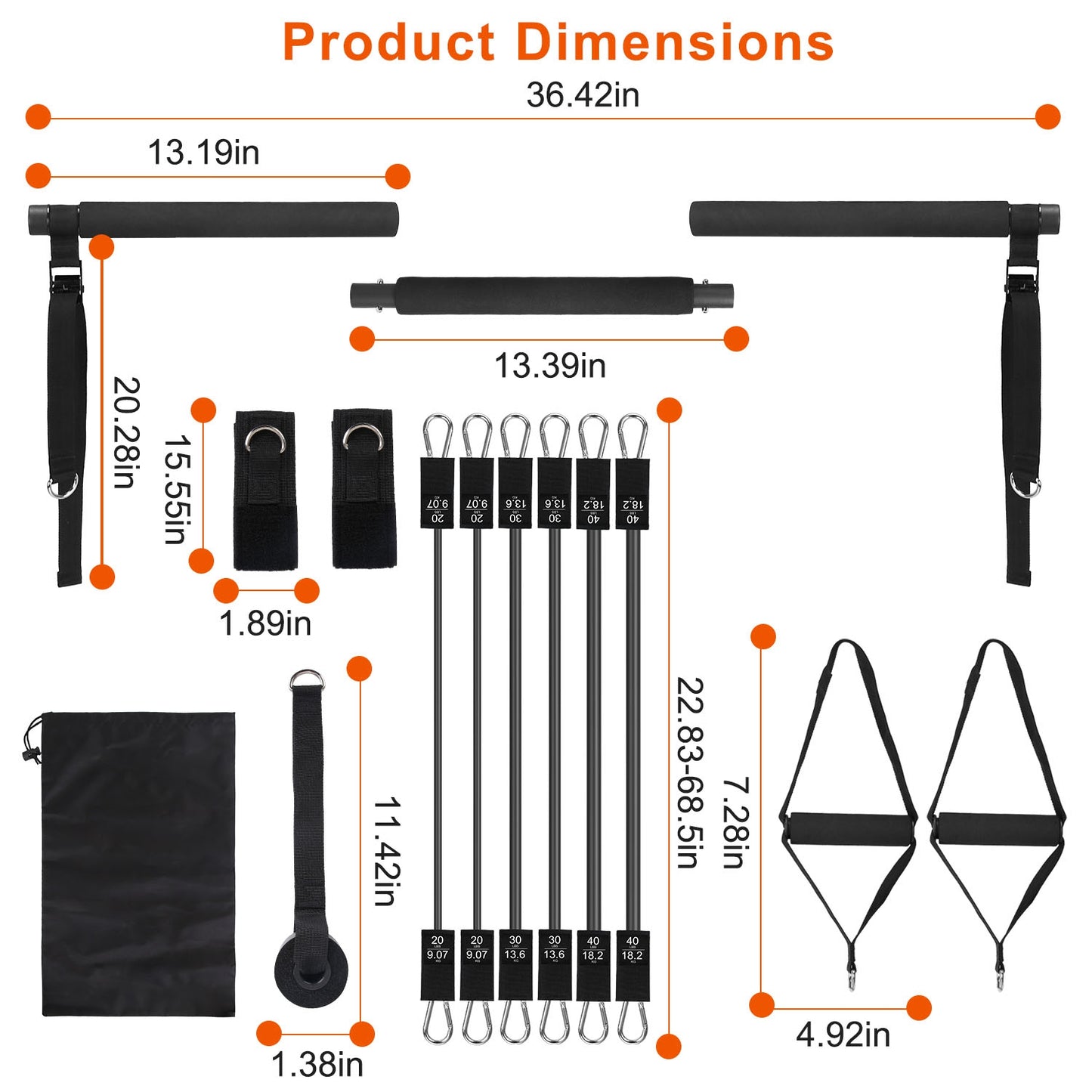 Pilates Bar Kit with 100LBS Resistance Bands & Accessories