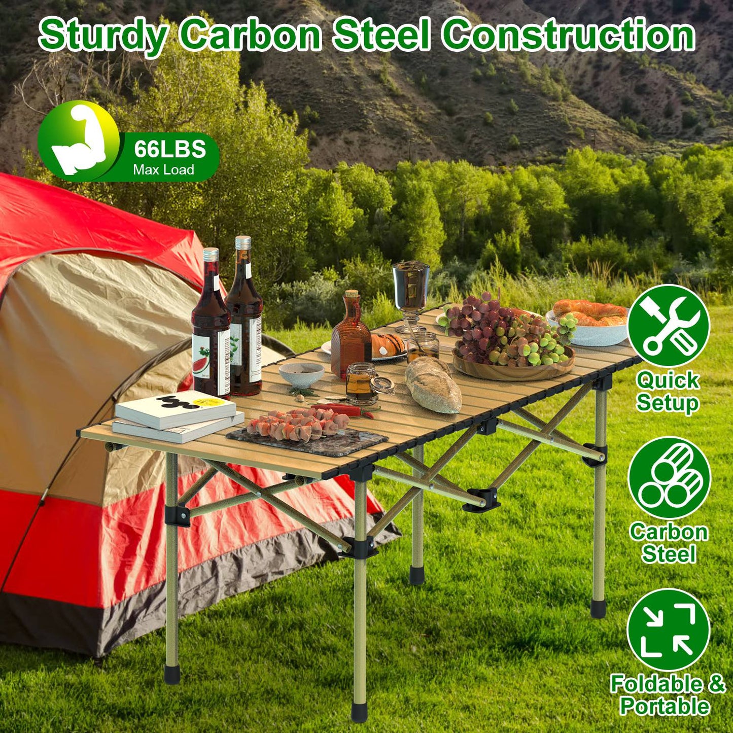 Folding Camping Table with Carry Bag - Lightweight Carbon Steel