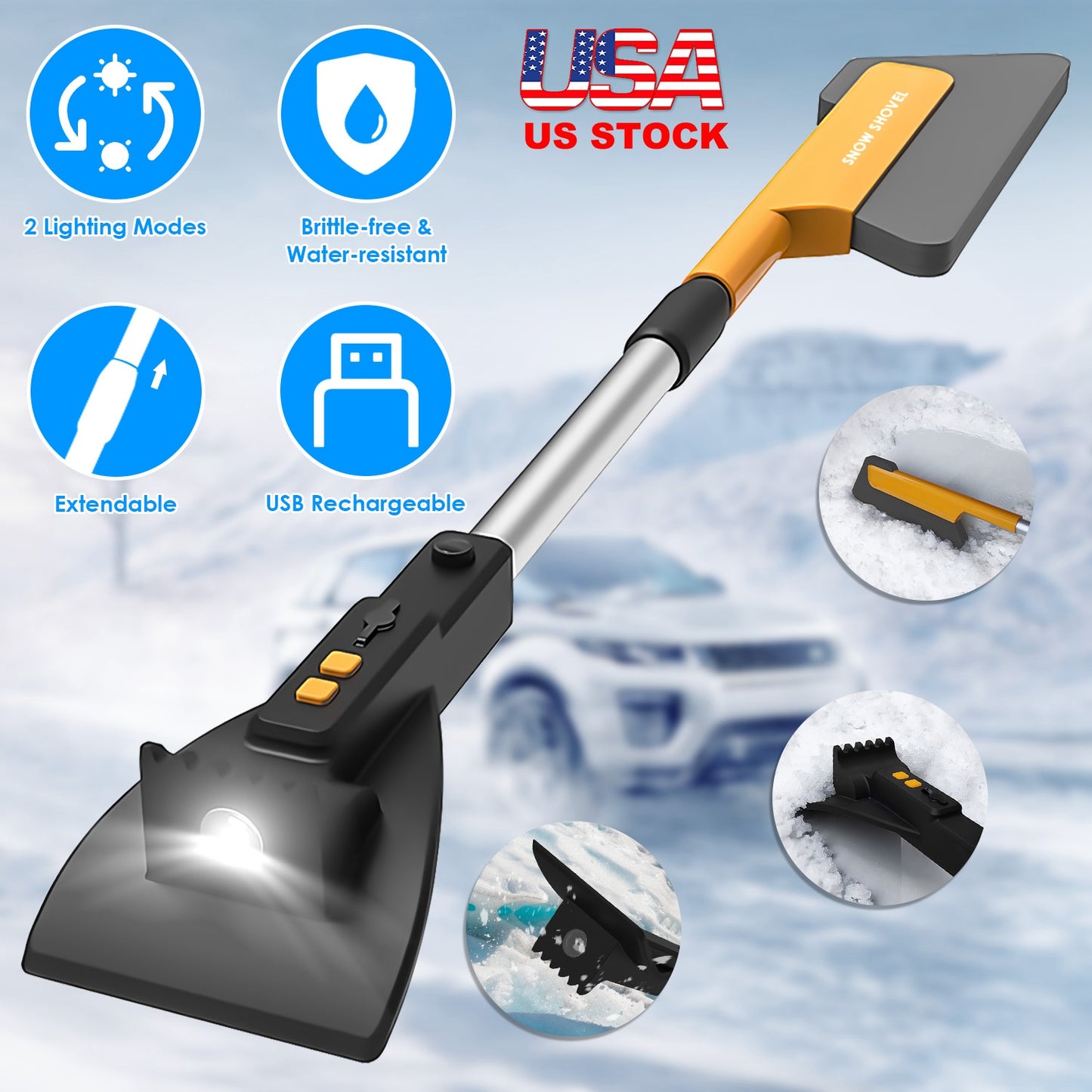 Telescopic Snow Brush with LED Lights and Ice Scraper