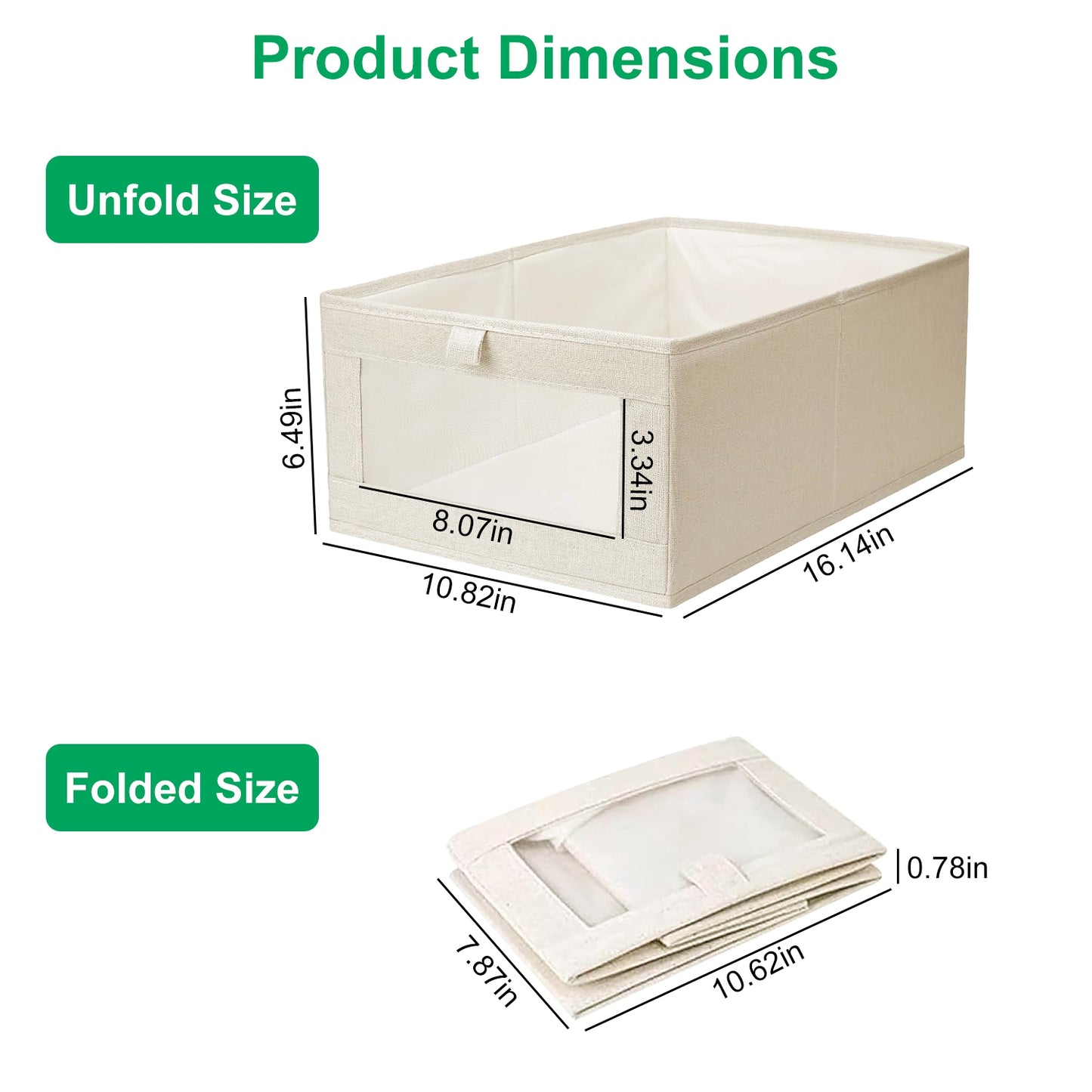 Foldable Linen Storage Bins with Clear Window - Set of 4