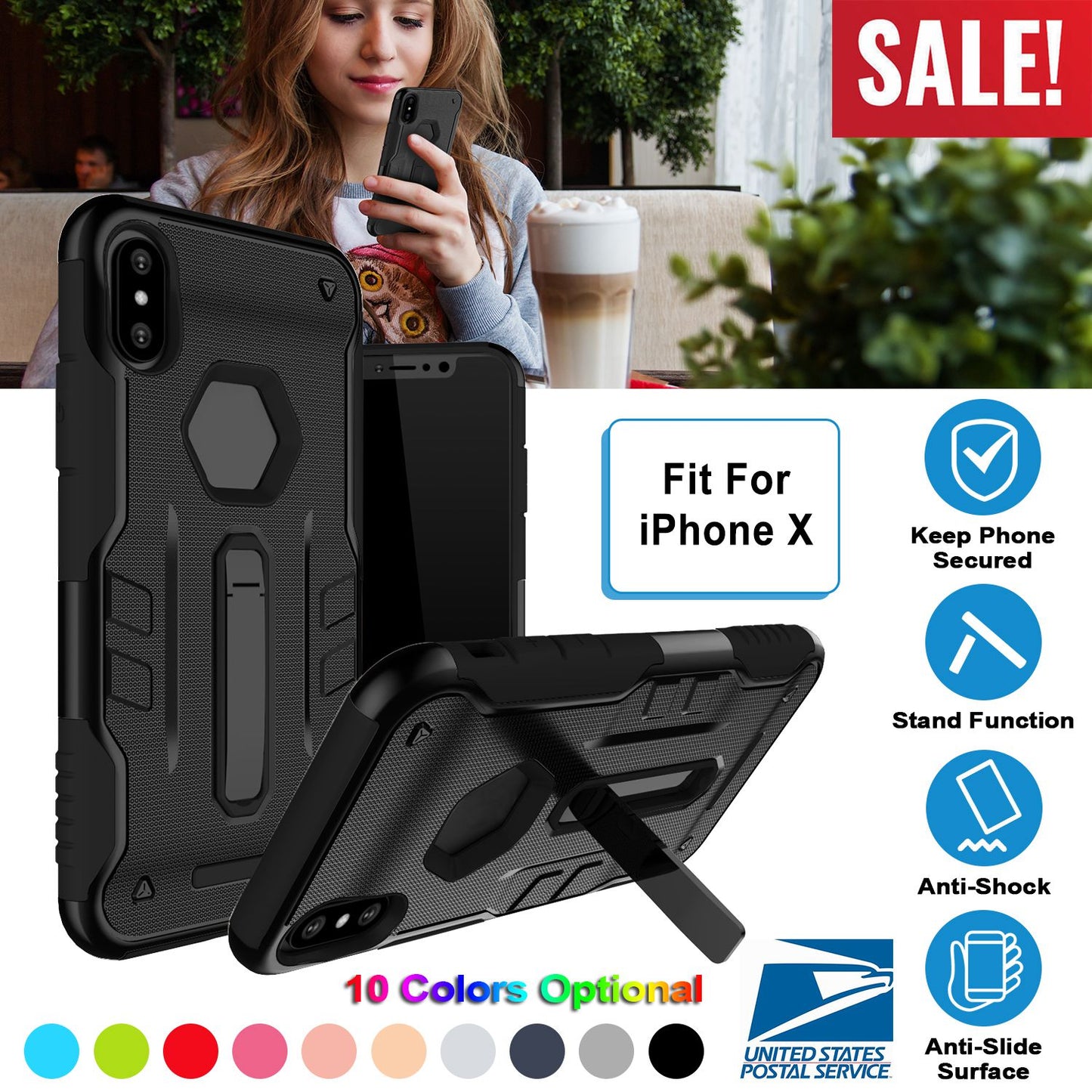 iPhone X Rugged Case with Kickstand - Dual Layer Protection