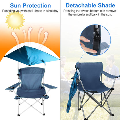 Folding Beach Chair with Detachable Umbrella and Cup Holder