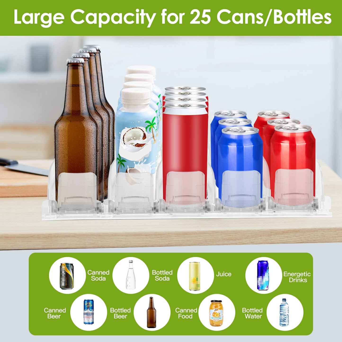 Spring Loaded Beverage Dispenser for Fridge – 5 Rows, 25 Cans