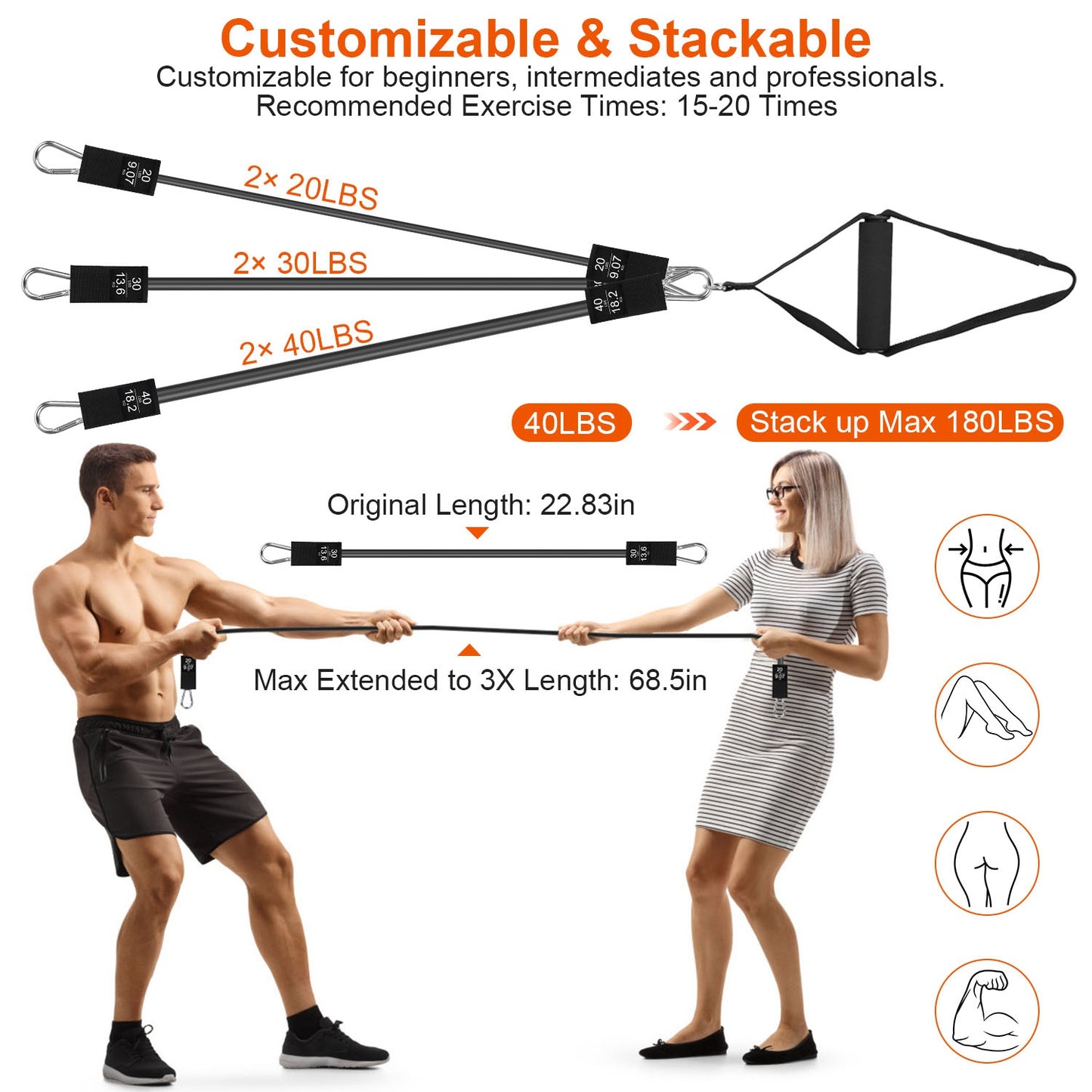 Pilates Bar Kit with 100LBS Resistance Bands & Accessories