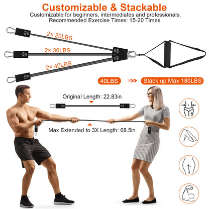 Pilates Bar Kit with 100LBS Resistance Bands & Accessories