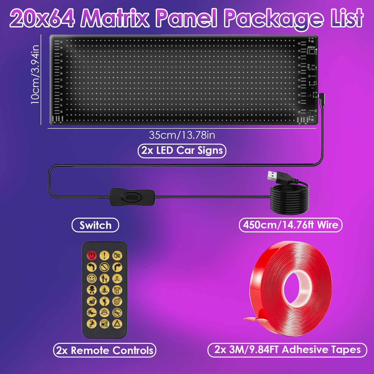 Programmable LED Car Sign with App Control 20x64 Matrix