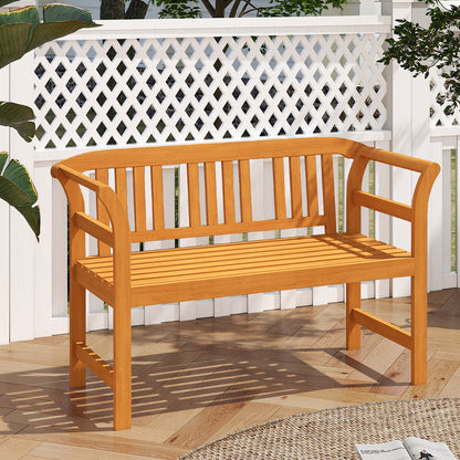 Acacia Wood 2-Person Patio Loveseat Bench with Armrests