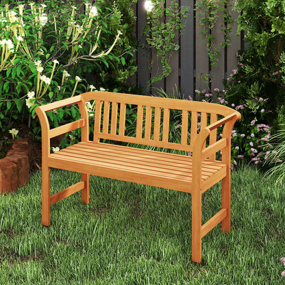 Acacia Wood 2-Person Patio Loveseat Bench with Armrests