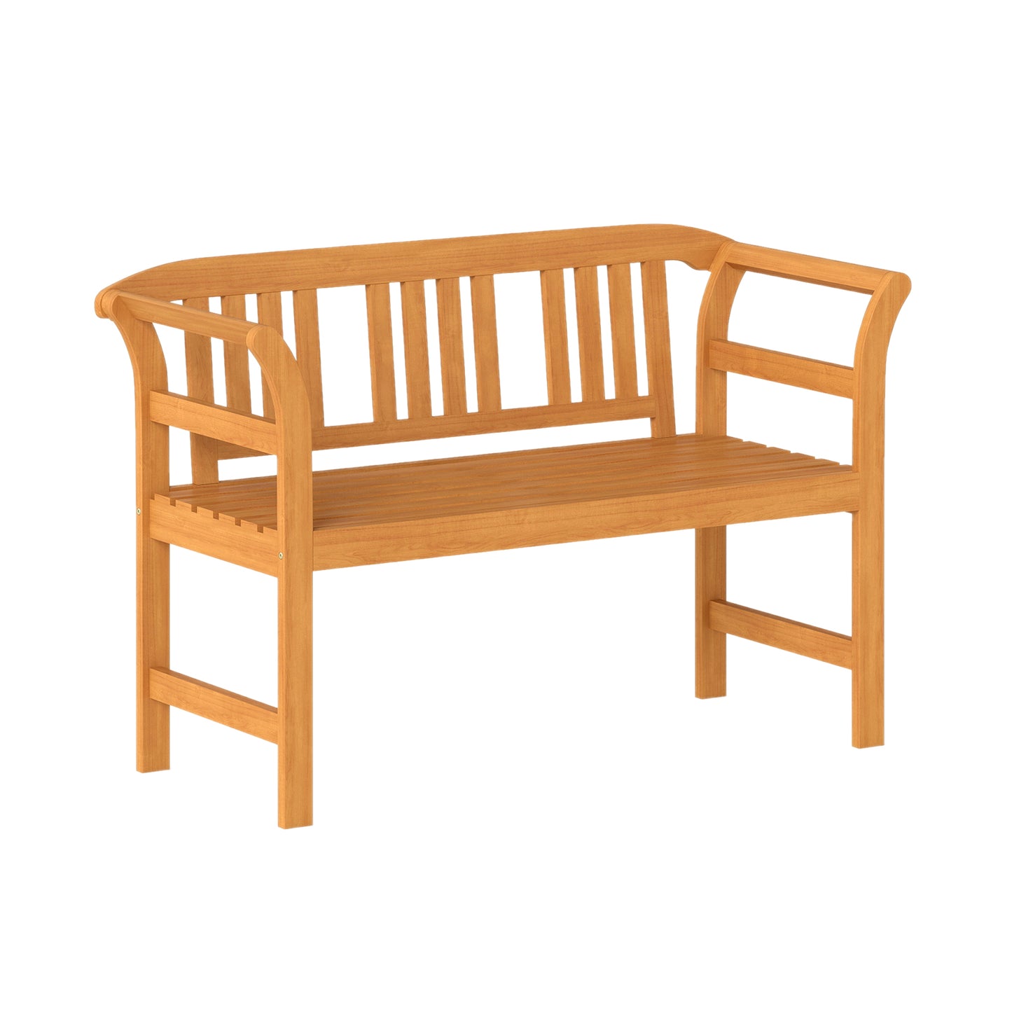Acacia Wood 2-Person Patio Loveseat Bench with Armrests