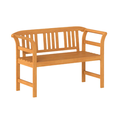 Acacia Wood 2-Person Patio Loveseat Bench with Armrests
