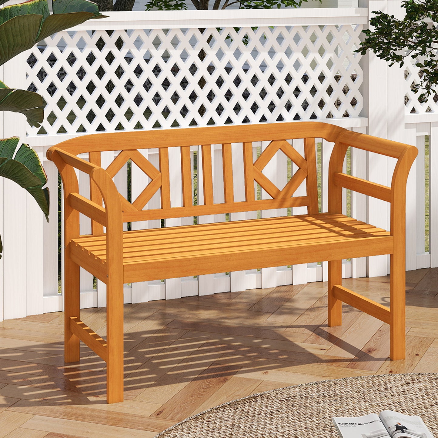 Acacia Wood 2-Person Patio Loveseat with Backrest & Armrests