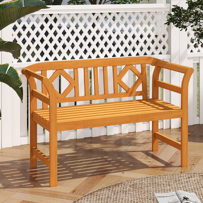 Acacia Wood 2-Person Patio Loveseat with Backrest & Armrests