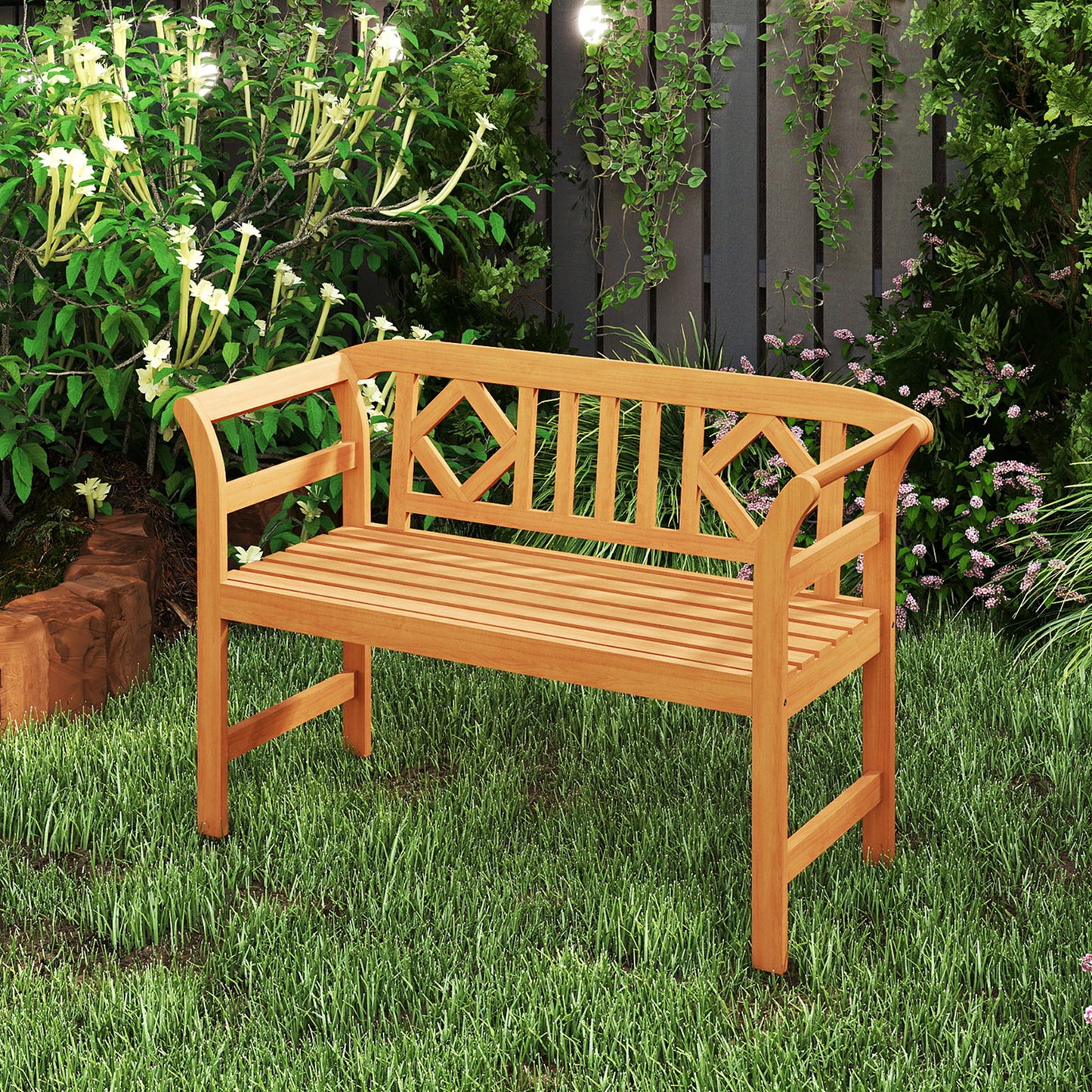 Acacia Wood 2-Person Patio Loveseat with Backrest & Armrests