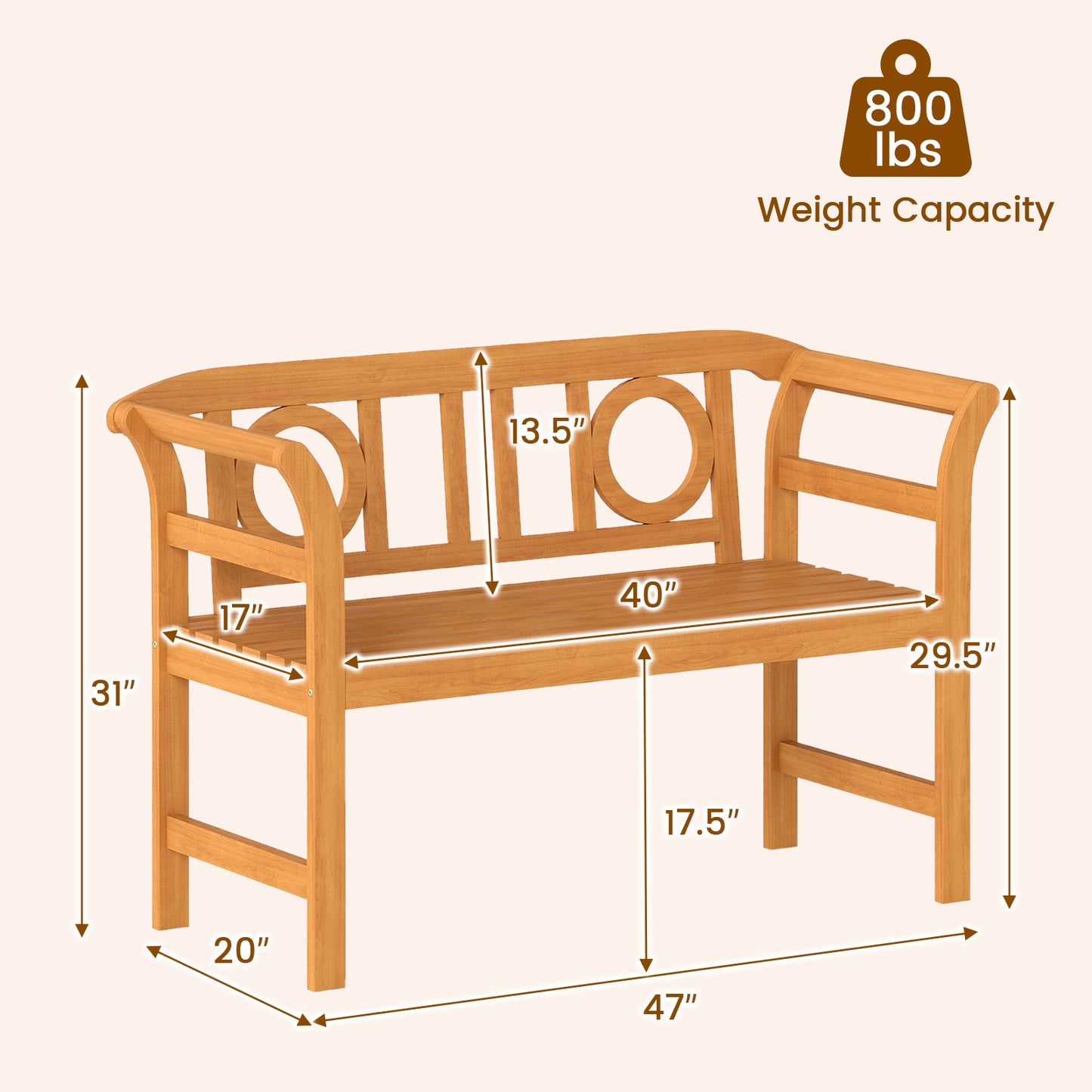 Acacia Wood 2-Person Patio Loveseat with Backrest & Armrests