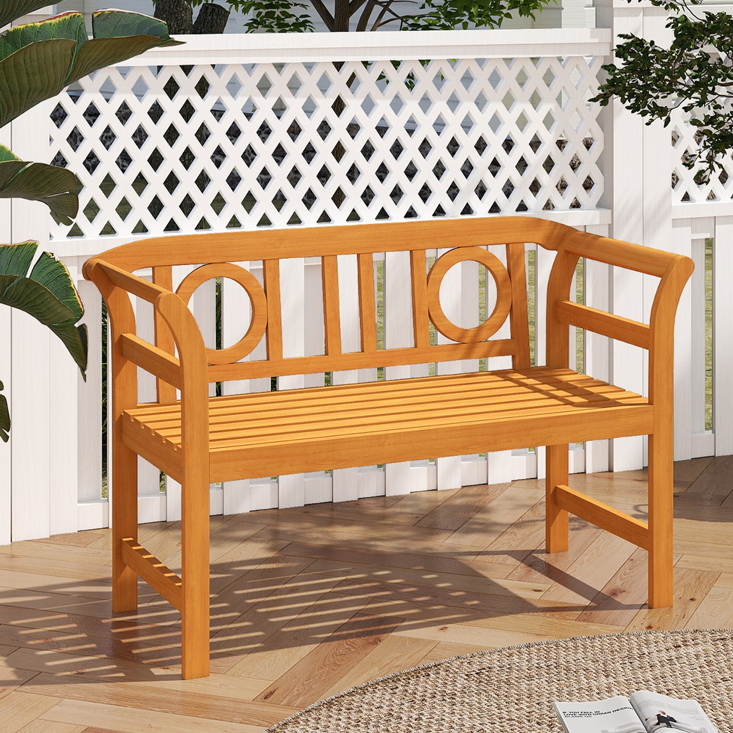 Acacia Wood 2-Person Patio Loveseat with Backrest & Armrests