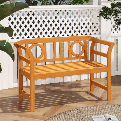 Acacia Wood 2-Person Patio Loveseat with Backrest & Armrests