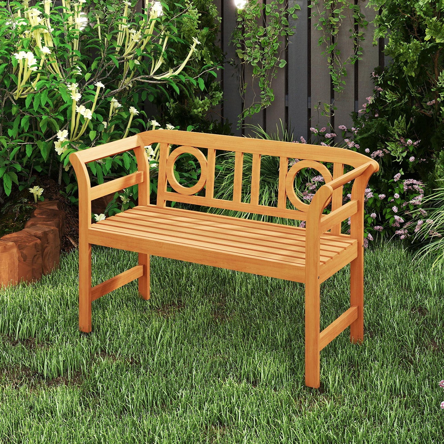 Acacia Wood 2-Person Patio Loveseat with Backrest & Armrests